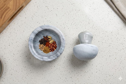 Fox Run Marble Mortar and Pestle Set, White, Small 4" Pestle and Mortar