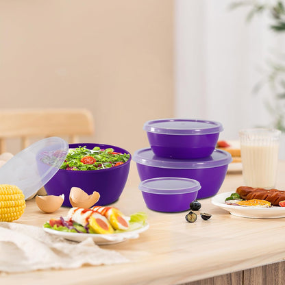 4-Piece Classic Plastic Prep Bowls with Lids, Nesting Plastic Small Mixing Bowl Set for Mixing, Baking, Prepping, Cooking and Serving Food, Microwave and Dishwasher Safe (Yellow)