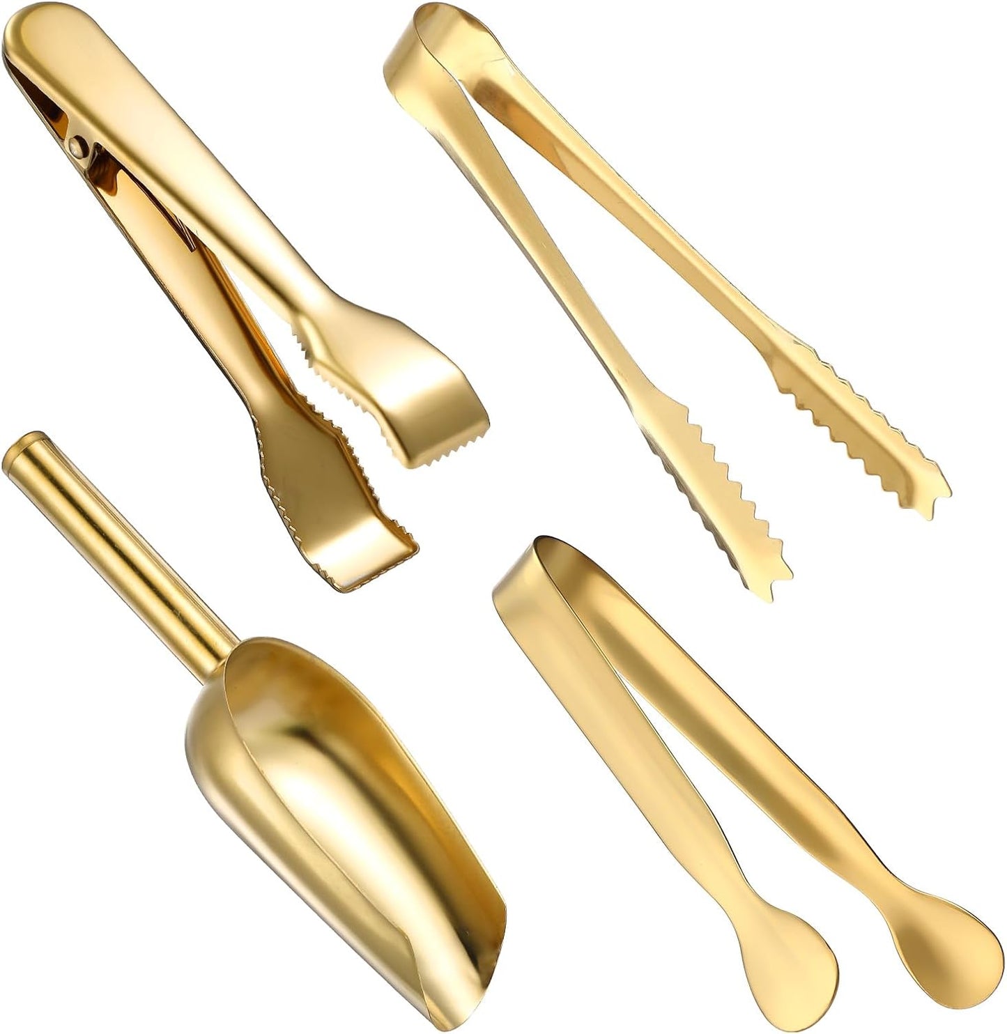 Sieral 4 Pieces Silver Ice Tongs and Scoops for Ice Bucket Stainless Steel Serving Tongs with Teeth Metal Shovel Scooper for Sugar Cubes Tea Party Coffee Food Buffet Cocktail Bar BBQ Party Supply
