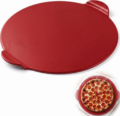 Geetery 14.5 Inch Glazed Ceramic Pizza Stone with Handles, Black