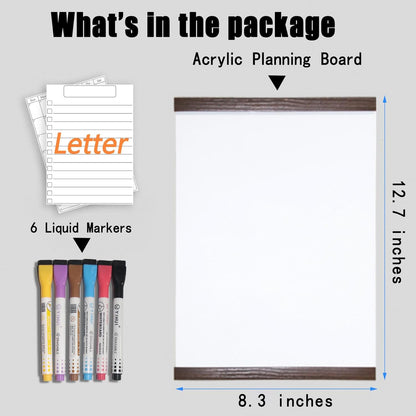 Acrylic Magnetic Magnetic Whiteboard for Fridge w/Markers – Reusable Meal Planner & Calendar Set, Minimalist Clear Design, Replaceable Weekly & Monthly Templates, Premium Kitchen Organizer, 12.7"x8.3"