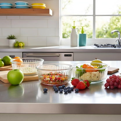 Small Round Glass Food Storage Containers with Lids, 1.5 Cup Round Food Containers set BPA-Free, 12oz Glass Lunch Bowls for Soup Leftover, Microwave, Dishwasher and Freezer Safe (4pack)