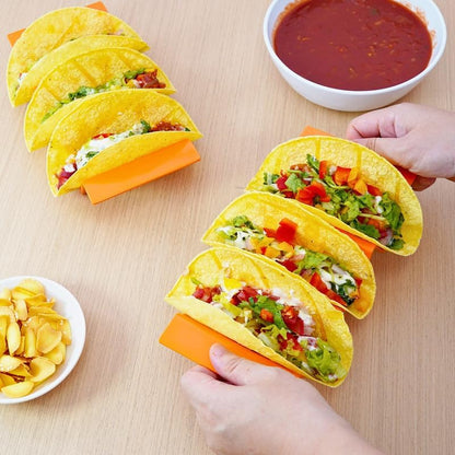 TP Taco Holder Stands, Set of 2 Melamine Large Taco Serving Rack Tray with Handle, Holds 3 Tacos, Dishwasher Safe, Ideal for Taco Night, Party, Home, Fiesta, Talavera Tile
