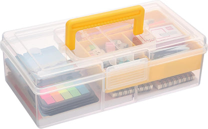 JUXYES Clear Art Craft Supply Storage Bin Sewing Box With Handle Lid | Clear Stackable Latching Craft Storage Bin for School Office, Organizing Stationery, Sewing, Art Craft, DIY Supplies
