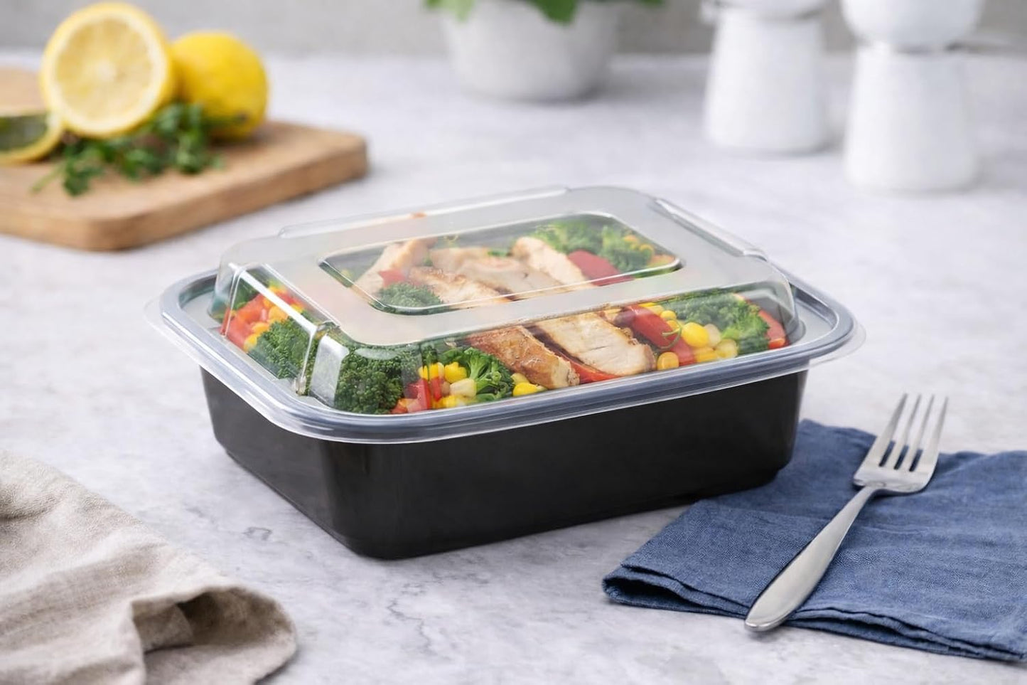 4U'LIFE 28 oz [Pack of 12] 2-Compartment Meal Prep Containers, Bento Boxes With Clear Lids