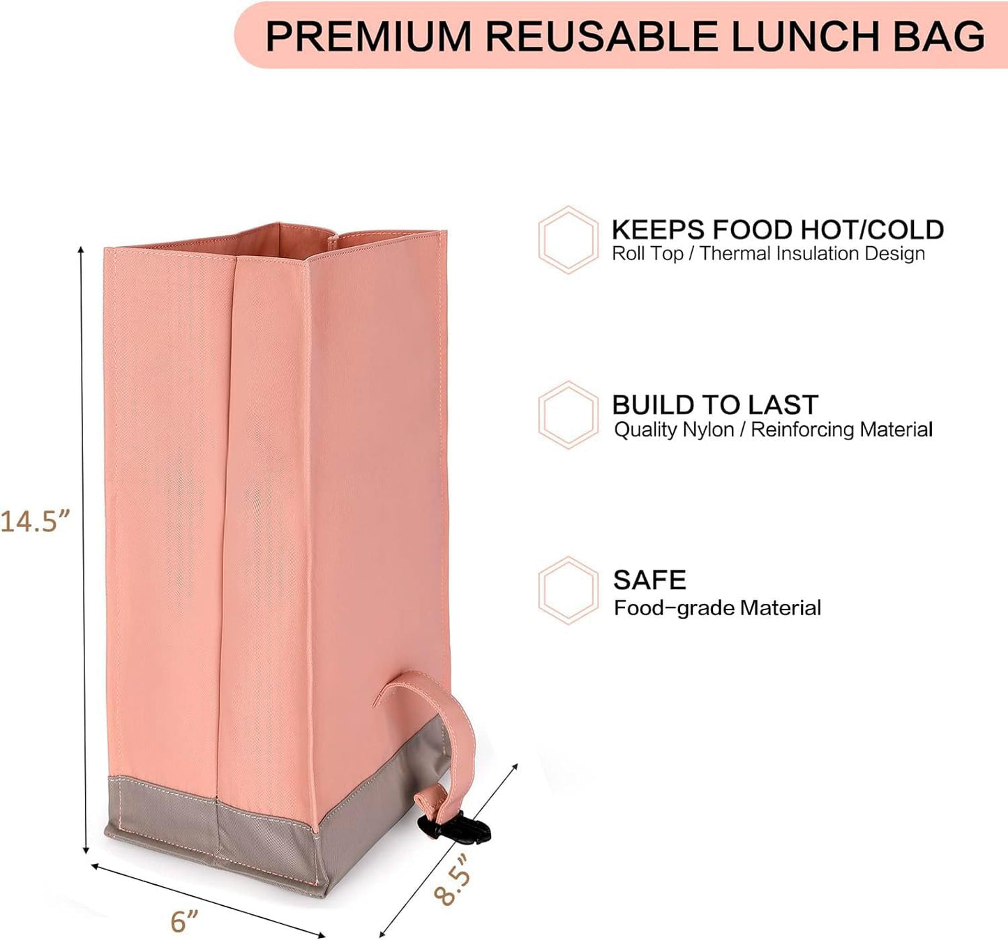 SUNNY BIRD Insulated Lunch Bag Pink Lunch Box Small Cooler Bag for Women, Girls, Adults and Teens (Pink)