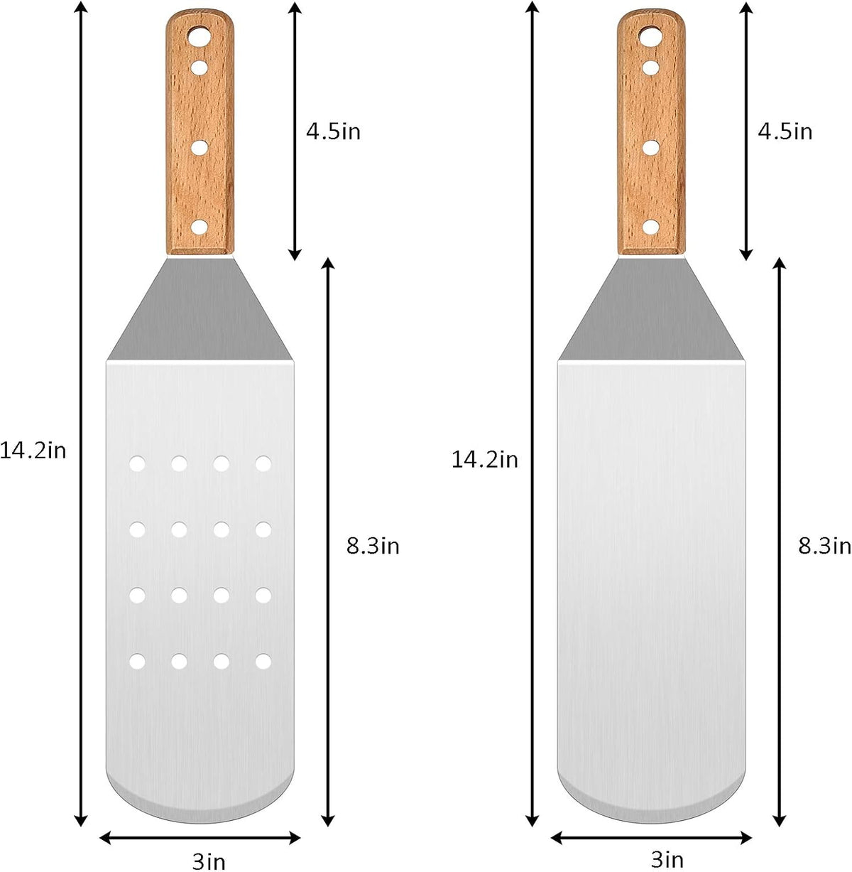 Metal Spatula Set, HaSteeL Stainless Steel Griddle Spatula Tools Kit with Wooden Handle, Heavy Duty Long Pancake Flipper Burger Turner for BBQ Teppanyaki Flat Top Grilling Cooking Outdoor & Indoor