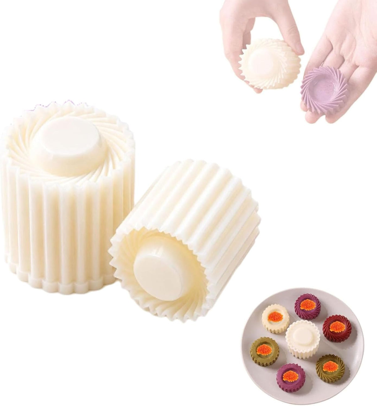 2Pcs Sunflower Patterned Round Hand-Press Mooncake Double Ended Pastry Mold
