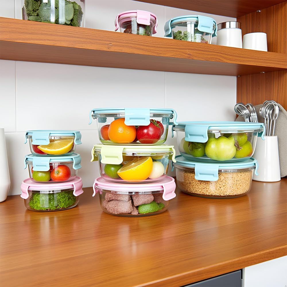 8 Pcs Square Glass Food Storage Container with Lids, 16OZ Square Glass Meal Prep Containers Set, 2 Cup glass Food Storage for Lunch Salad, Microwave, Oven, Freezer, Dishwasher Safe (4 Pack)