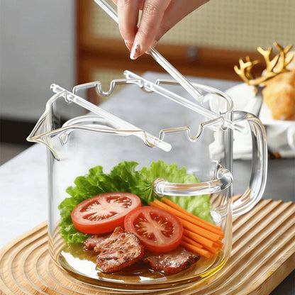 Glass Microwave Bacon Cooker,Multifunctional Glass Bacon Grill with Lid for Oven,Heat-Resistant Microwave Bacons Tray,Non-Stick Glasses Cooking Pot for Home Cooking, Picnics, and Barbecues