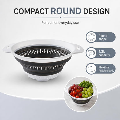 Collapsible Colander & Strainer, Space-Saving Silicone Basket, Round