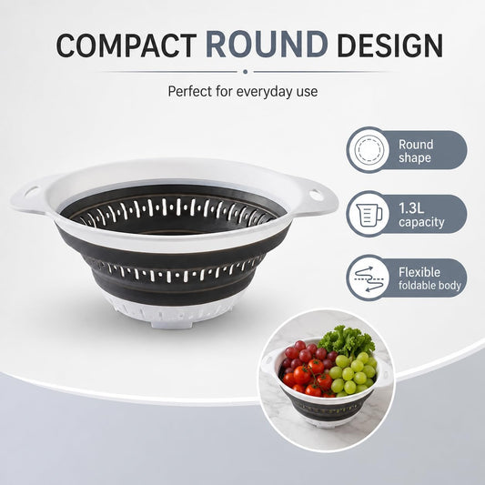 Collapsible Colander & Strainer, Space-Saving Silicone Basket, Round