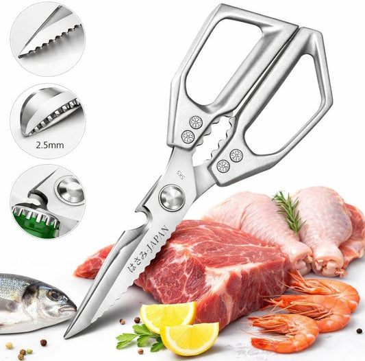 Poultry Shears Heavy Duty, Stainless Steel Kitchen Scissors for Chicken Meat Fish Seafood, Multi Purpose Food Scissors with Bone Cutter (Silver)