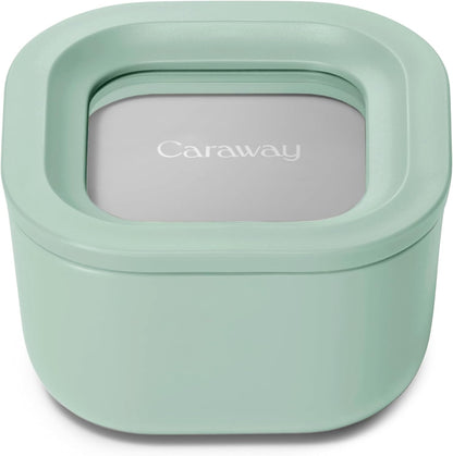 Caraway Glass Food Storage - 4.4 Cup Glass Container - Ceramic Coated - Easy to Store, Non Toxic, Non Stick Lunch Box Container with Lids - Dishwasher, Oven, & Microwave Safe - Mist