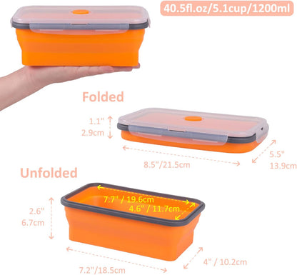Collapsible Food Storage Containers with Lids, 4 Pack, 40 oz Silicone 1-Compartment Meal Prep Containers Reusable, Lunch Bento Boxes for Adults, Microwave Freezer Dishwasher Safe, BPA-Free, Black