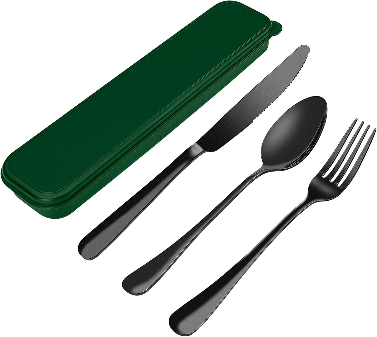 Portable Travel Utensils Set, 18/8 Stainless Steel 3 PCS Cutlery Set Including Knife Fork and Spoon, Reusable Travel Silverware Set with Case for Lunch Box Camping School Office