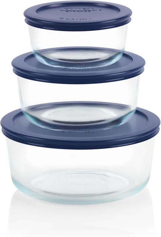 Pyrex Simply Store (3-Pack) Glass Food Storage Containers Set, (2, 4 & 7 Cup) Meal Prep Containers With Plastic BPA-Free Lids, Dishwasher & Microwave Safe