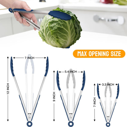 HOTEC Premium Stainless Steel Locking Kitchen Tongs with Silicon Tips, Set of 2-9" and 12"