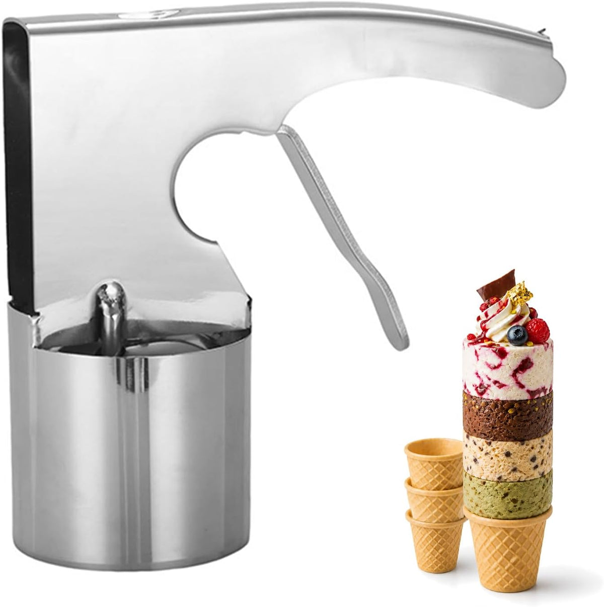 Ice Cream Scoop Stainless Steel, Cylindrical Scooper with Trigger Release