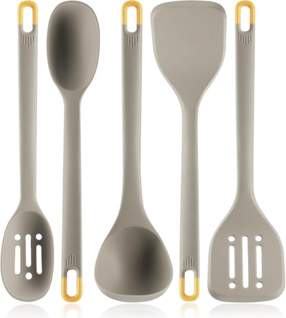Silicone Kitchen Cooking Utensils Set: MOACC Heat Resistant 13inch Long Kitchen Gadgets, BPA Free Non Stick Rubber Cook Accessories For Food Prep, Frying, Serving, Basting (Light Grey)