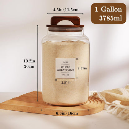 2 Pack Large Glass Flour and Sugar Containers with 132 Pantry Labels - 64 FL OZ Glass Canisters with Bamboo Airtight Lids - Farmhouse Glass Cookie Jars for Rice, Pasta, Cereal, Bath Salt