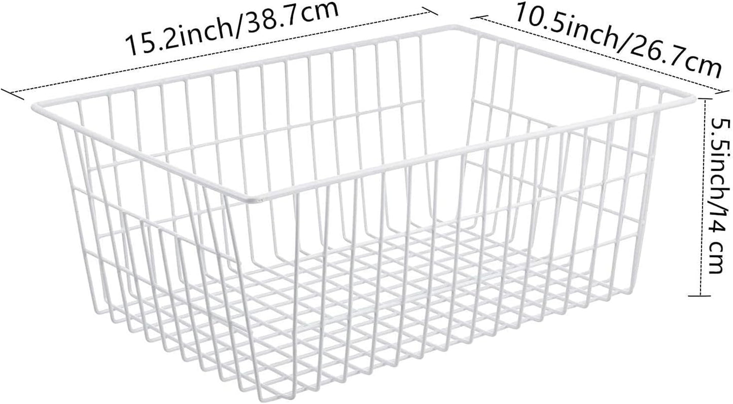 Redrubbit Wire Storage Baskets, Large Farmhouse Metal Freezer Basket Storage Organizer Bins with Handles for Kitchen Cabinets, Pantry, Closets, Bedrooms, Bathrooms, Set of 6, White