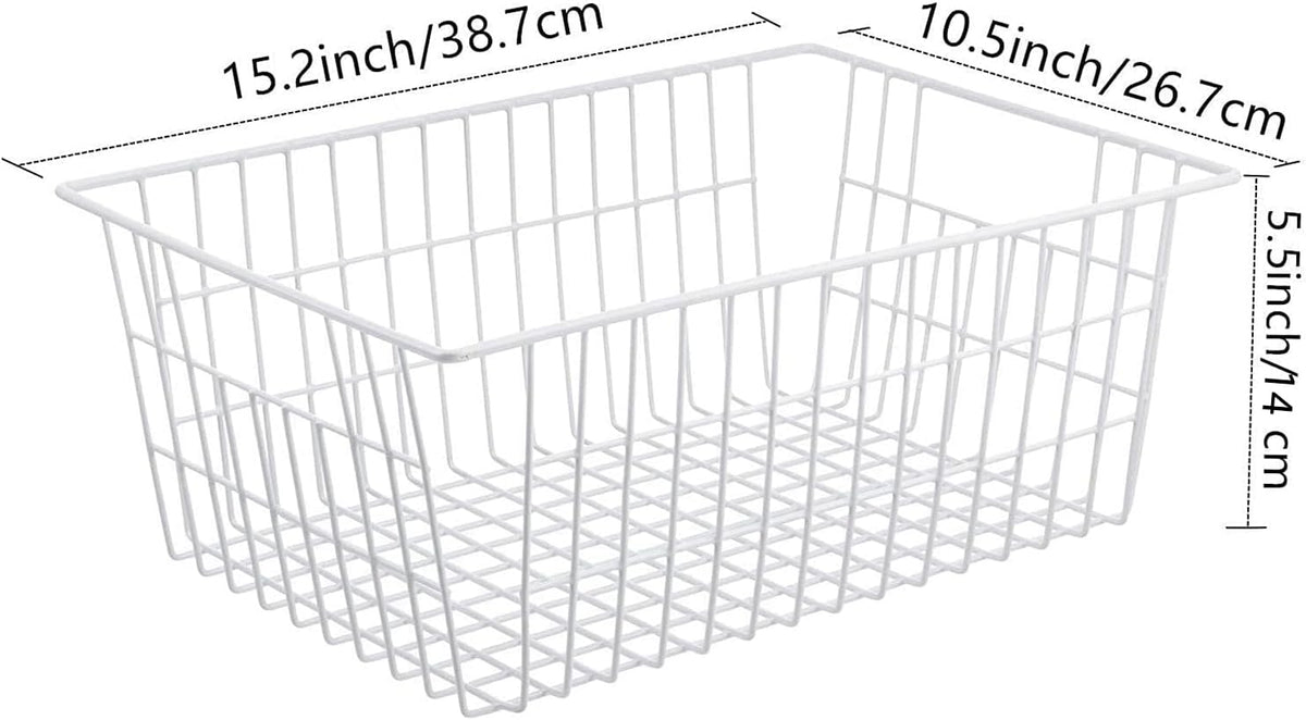 Redrubbit Wire Storage Baskets, Large Farmhouse Metal Freezer Basket Storage Organizer Bins with Handles for Kitchen Cabinets, Pantry, Closets, Bedrooms, Bathrooms, Set of 6, White