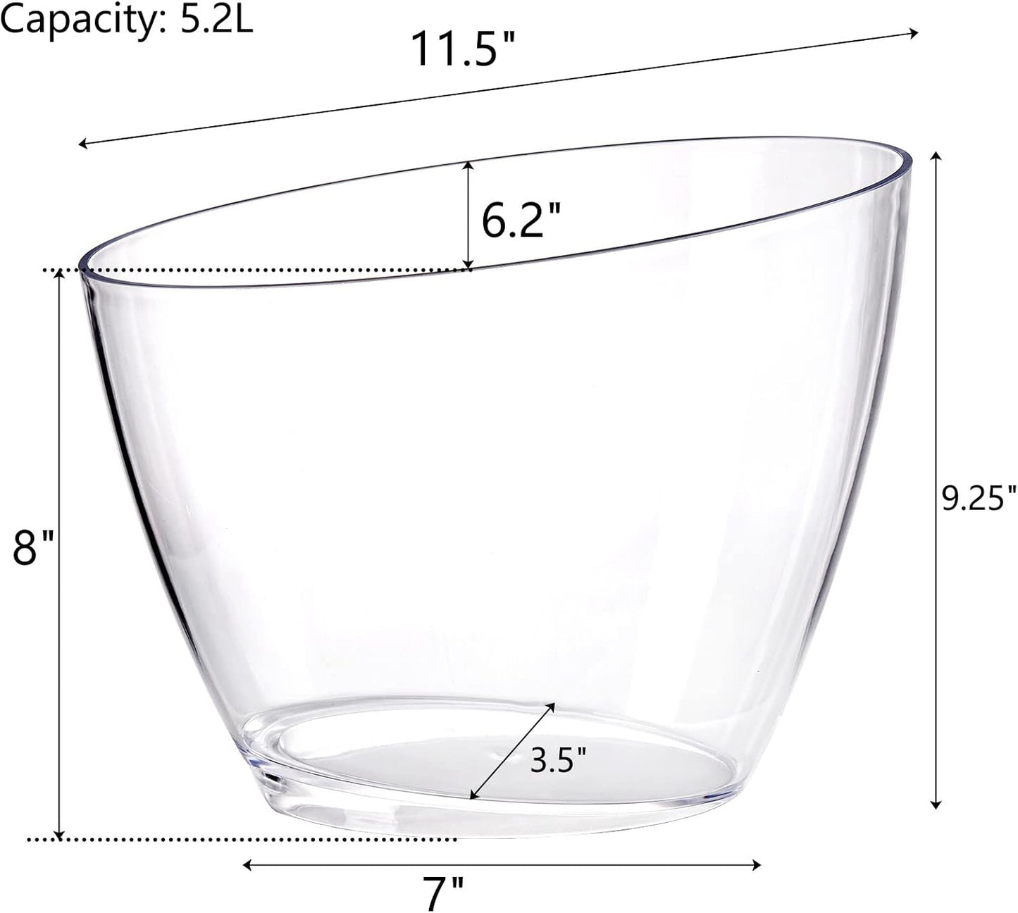Lawei 2 Pack Acrylic Ice Bucket, 5.2L Clear Plastic Champagne Wine Bucket Chiller, Oval Bar Ice Cooler Container, Food Grade Beverage Storage Tub for Champagne, Beer Bottles, Drinks, Bar and Parties