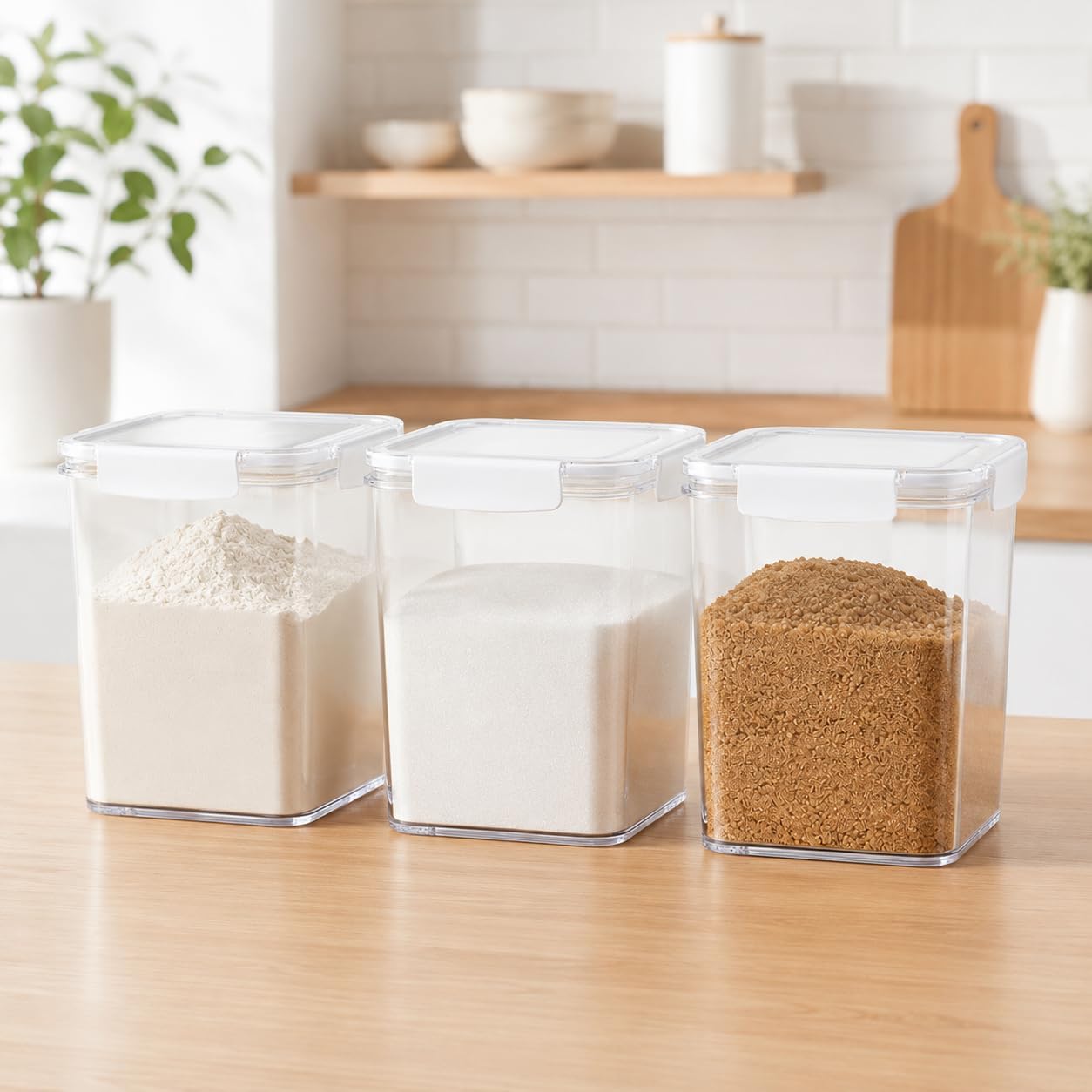 Set of 2 Large Food Storage Jars 4L - Airtight Containers with Lids, White with Free Spoon - Kitchen Canisters for Sugar,Flour,Coffee,Pantry Organization-S