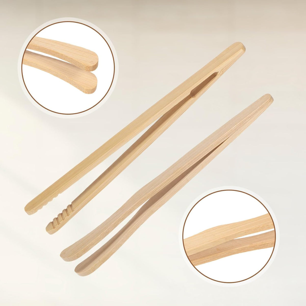 8Pcs Kitchen Utensil Tong Bamboo Tongs with Serrated Tips