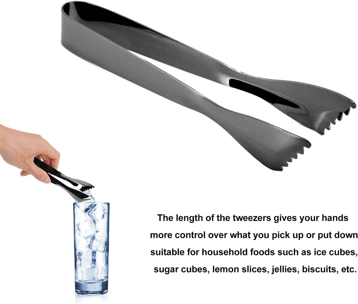 Ice Tongs for Ice Bucket, Serving Tongs, Bar Tongs, Food Grade Thicken Stainless Steel Prevents Slipping Sugar Food Tweezers for Home Kitchen Bar(Black)