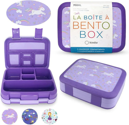 Kinsho Bento Lunch Box for Kids Toddlers, 5 Portion Control Sections, BPA Free Removable Plastic Tray, Pre-School Kid Toddler Daycare Lunches, Snack Container Ages 3 to 7 (Blue Space Rockets)