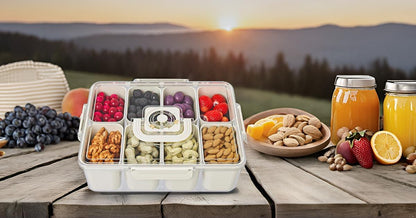 Divided Serving Tray with Lids and Handle, Snackle Box Charcuterie Container, Portable Snack Platters, 8 Compartments Snack Tray for Fruits, Nuts, Candy, Cookies, Party, Picnic, 1PCS