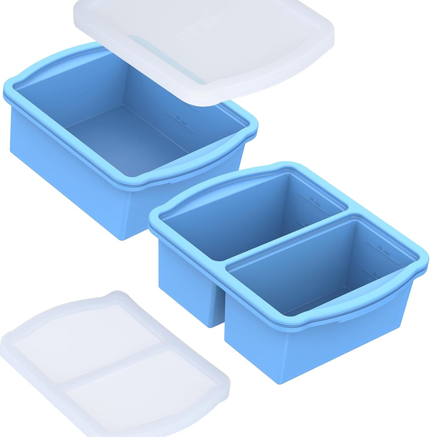 ZIP STANDING Silicone Freezer Trays with Lids, Set of 4 - with 1cup and 2 cup Silicone Freezer Molds for freezing soups, sauces and individual microwave safe
