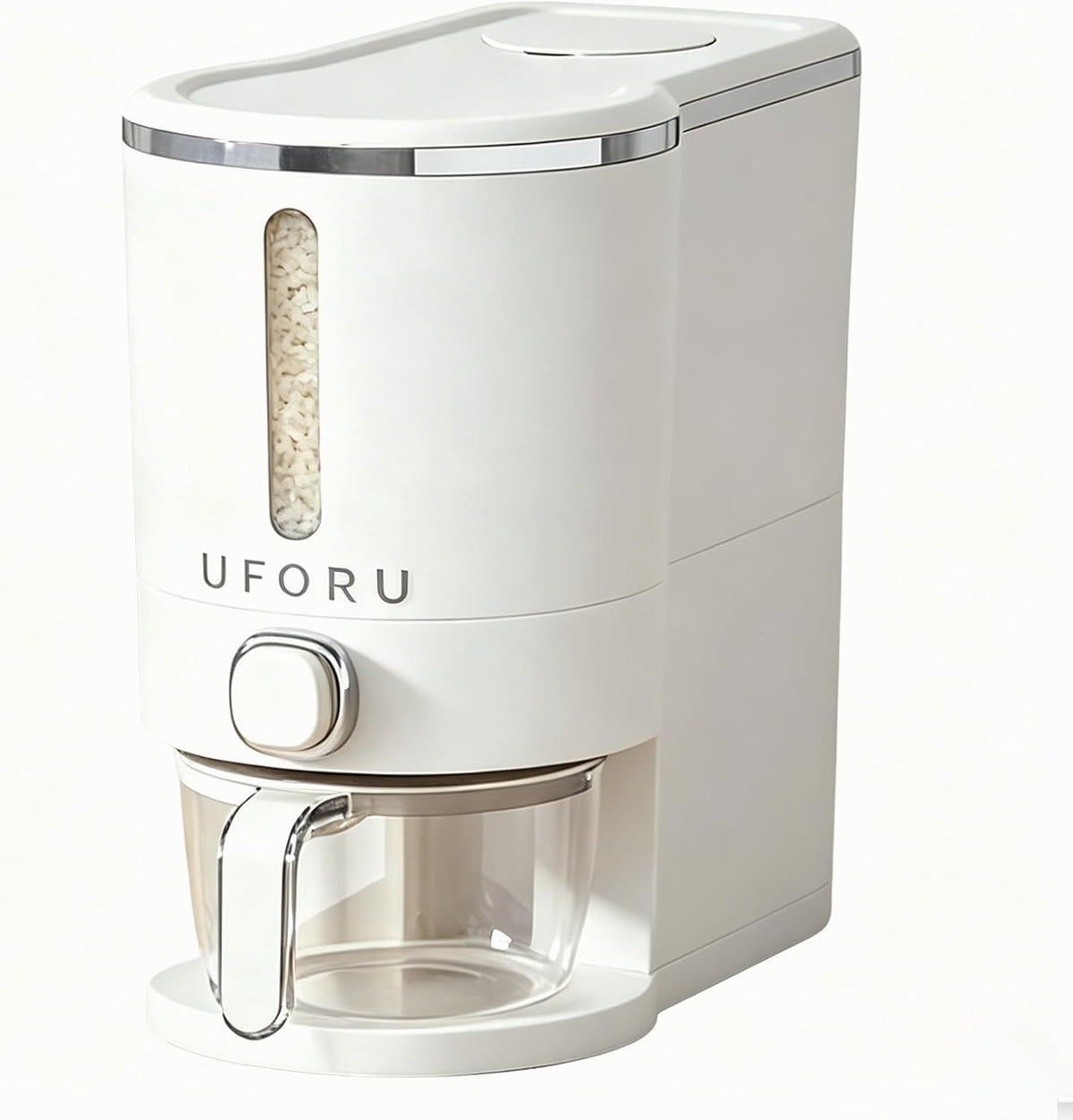 UFORU Rice Dispenser, Rice Storage Container with Measuring Cup for Kitchen Pantry Household, Dry Food Storage Containers Airtight, Sealed Moisture Proof (White 13Lbs)