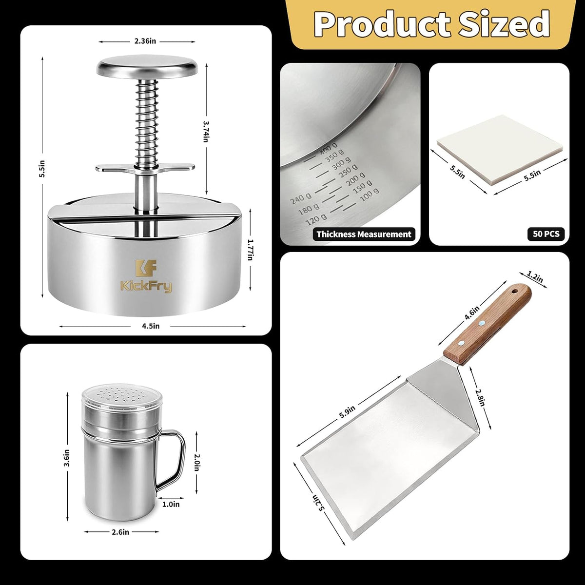 KickFry Hamburger Press Patty Maker - 4.5" Stainless Steel Patty Press Mold
