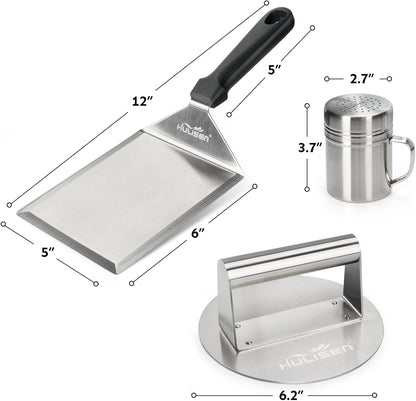 HULISEN Cheese Melting Dome & Smashed Burger Press, 6.2" Grill Press with 9" Basting Cover, Stainless Steel Burger Smasher, Griddle Accessories Kit for Flat Top Grill Cooking Indoor/Outdoor