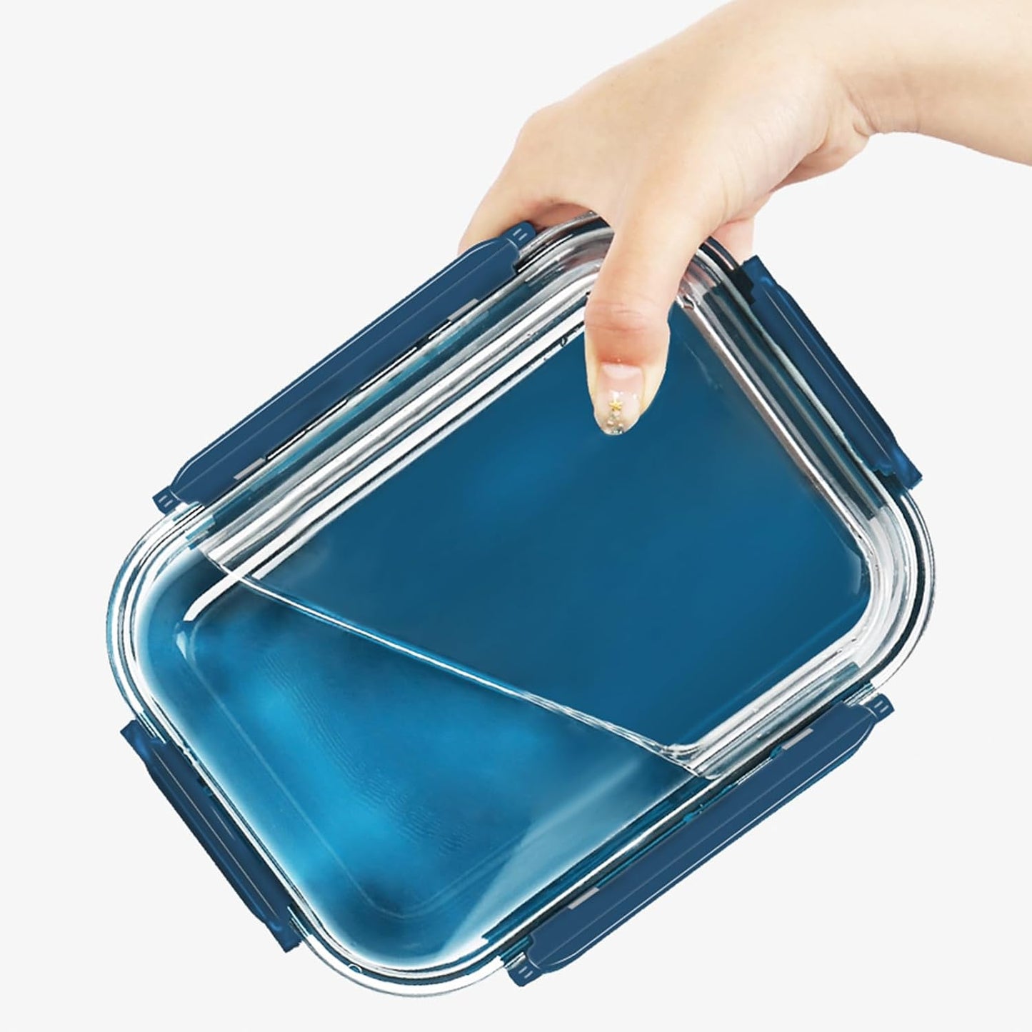 10Pack Rectangle Glass Food Storage Containers with Lids, Meal Prep Containers for Food Storage, BPA Free & Leak Proof (Dark Blue)