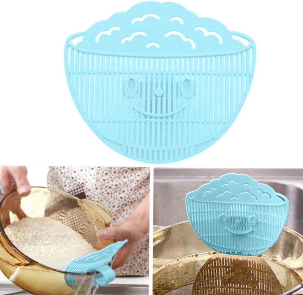 Clip On Strainer All Pots and Pans,Plastic Leaf Shape Rice Wash Sieve,Pasta Strainer Clip on Food Strainer Meat Vegetables Fruit PP Kitchen Colander,Rice Wash Tool,Blue 1204060NZX40QH 13x11x3.5cm