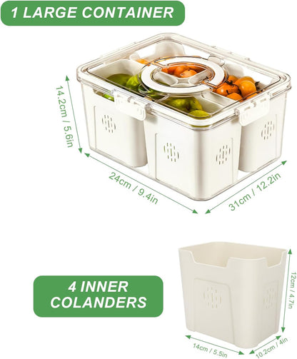 shopwithgreen Divided Serving Tray with Lid, Portable Snack Box Charcuterie Veggie Tray with Lid, Food Storage Organizer with 8 Colandersfor Fruit, Vegetable, Refrigerator, Kitchen, Party, Picnic