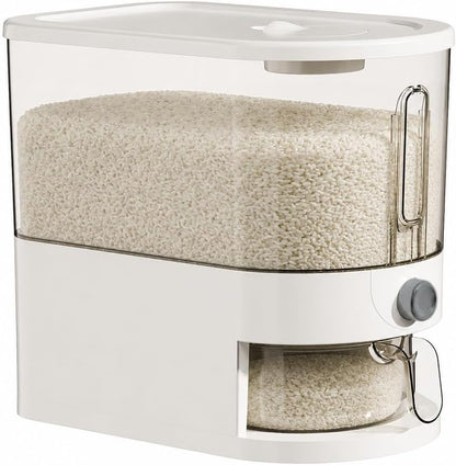 Rice Storage Container with Measuring Cup, Food Grain Dispenser for Dry Goods, Multi-Purpose Kitchen Pantry Storage Box (Transparent-10 pounds)