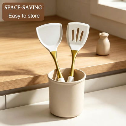 White Silicone Cooking Utensils Set-Non-Toxic, Heat Resistant, BPA Free Kitchen Utensils Set with Spatula, Spoon, Whisk & Tongs-Non-Stick& Dishwasher Safe for Nonstick Cookware