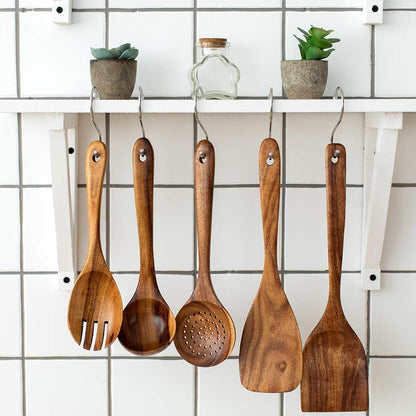 Wooden Spatulas, Natural Acacia Wooden Cooking Utensils Set for Non-stick Pan Kitchen Tool, flipping and Wok Spatula, Wooden Spoons & Spurtle for Cooking