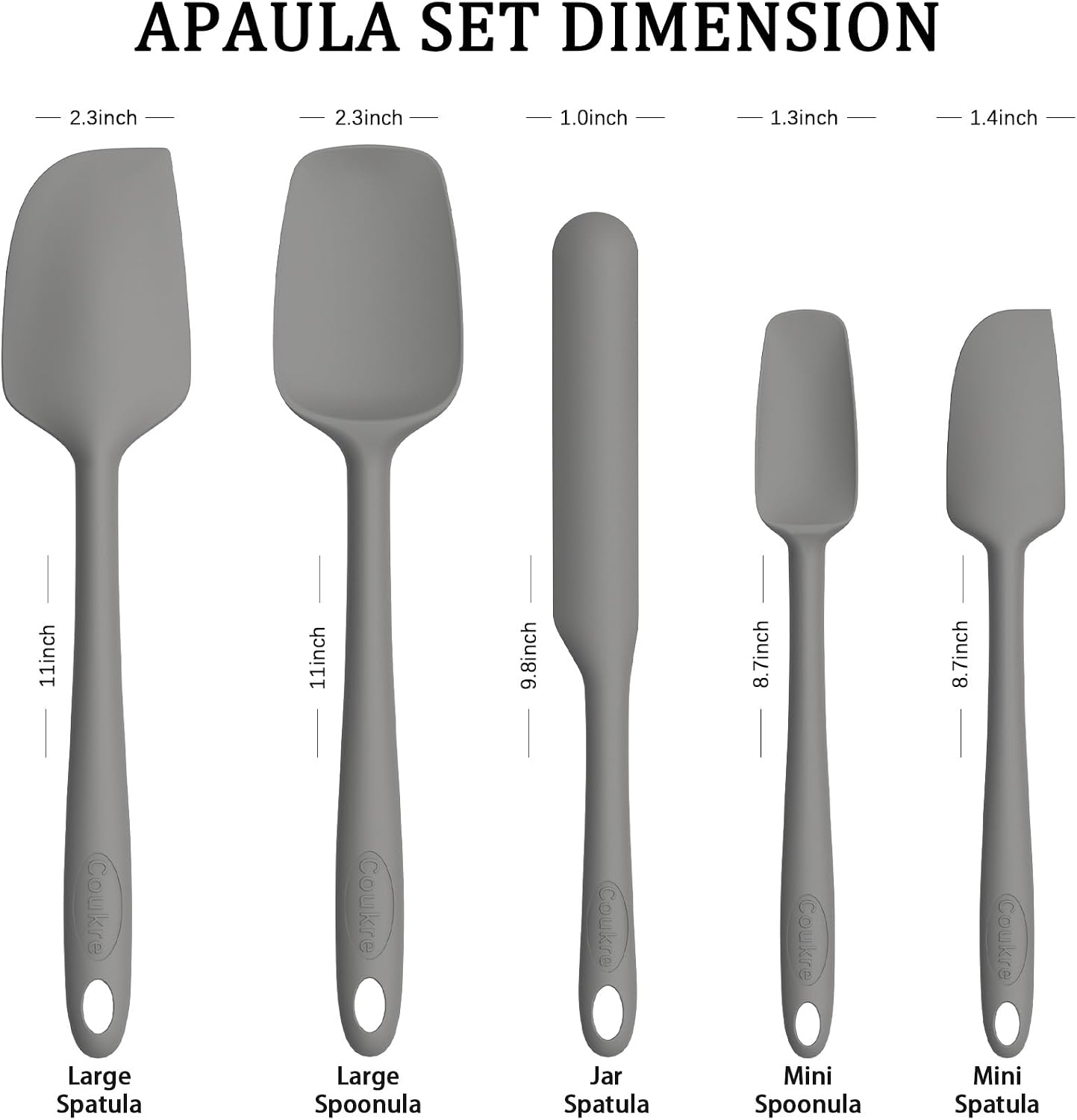 Coukre Silicone Spatula Set of 5,High Temperature Resistant, Food Grade Silicone, Dishwasher Safe, for Baking, Cooking (Pure Colorful A)
