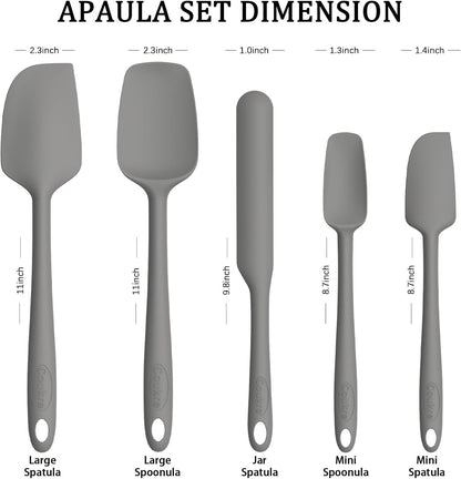 Coukre Silicone Spatula Set of 5,High Temperature Resistant, Food Grade Silicone, Dishwasher Safe, for Baking, Cooking (Pure Colorful A)
