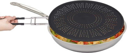 XL 11.5" Silicone Splatter Screen Shield- Multi Use Pan Cover with Foldable Handle & Built in Water Strainer- Protect from Oil, Grease with Shield Guard- Fits Most Kitchen Frying Pans, Heat Resistant