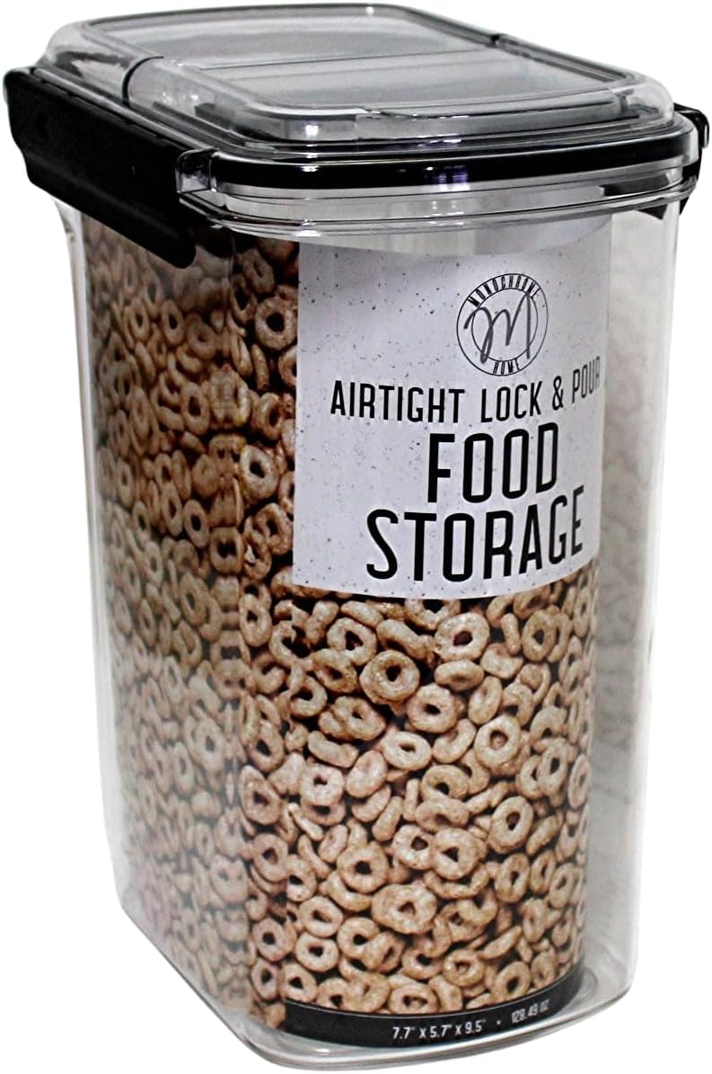 Airtight Lock & Pour Food Storage Container – 12 Cup (3 Qt) BPA-Free Dispenser for Cereal, Rice, Flour, Pasta, Pet Food, Sugar, and Dry Goods – Easy Grip & Flip-Top Lid