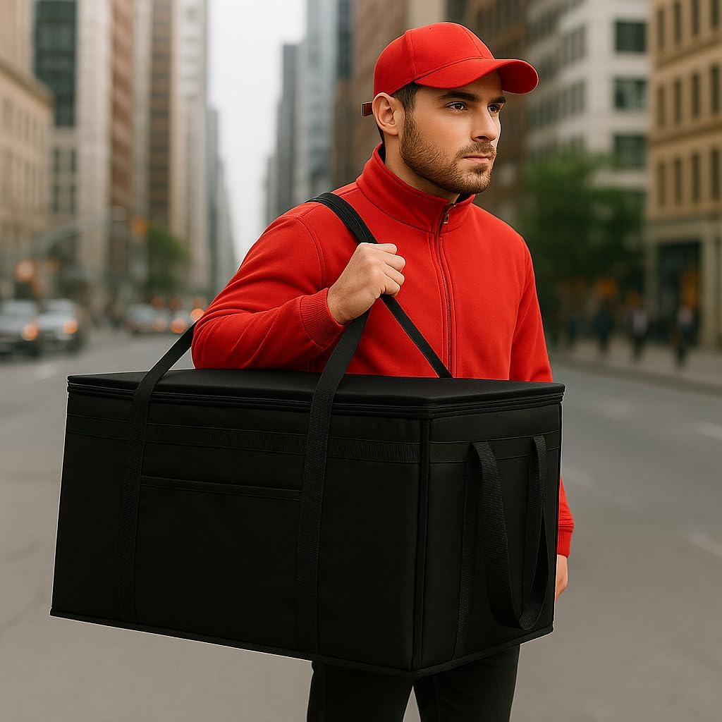 musbus Extra large XXXL Insulated Food Delivery Bag Cooler Bags Keep Food Warm Catering Therma Catering Bag for doordash 22x14x13 Cooler Bags Therma Shopper hot warming RED Pizza BLACK