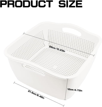 Double-layer Draining Basket Plastic Fruits & Vegetable Washing Basket for Kitchen (Blue)