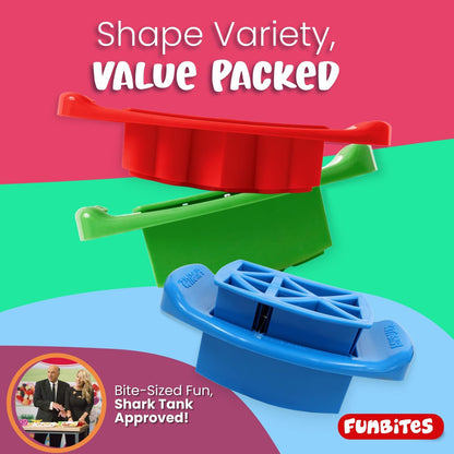 FUNBITES Crustless Sandwich Cutter for Kids Lunch, Uncrustable Sandwich Cutter (6-piece set), Bite-Size Food Cutter for Toddlers, Bento Box Accessories, Dishwasher Safe, Squares/Hearts/Triangles 3pk